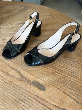 Prada Black Patent Criss Cross Toe Heels Sandals 38